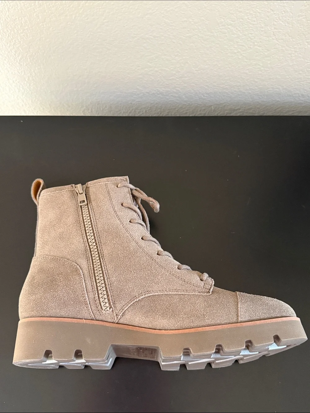 Vionic Lani II Taupe Suede Lace-Up Combat Booties
